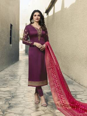 Wine embroidered satin salwar 1