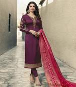 Wine embroidered satin salwar