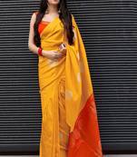 Yellow Color Plain Soft Silk Saree With Blouse