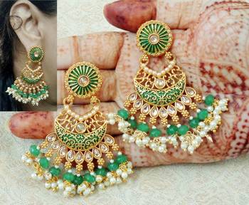 Lalso Designer Green Meenakari Pearl Chandbali Earrings - LME13_GR 1
