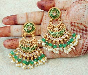 Lalso Designer Green Meenakari Pearl Chandbali Earrings - LME13_GR 2