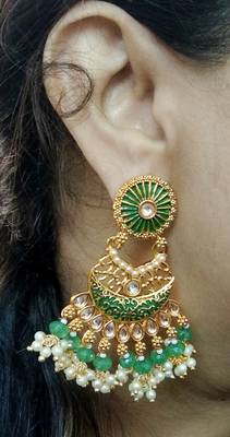 Lalso Designer Green Meenakari Pearl Chandbali Earrings - LME13_GR 3