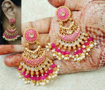 Lalso Designer Rani Pink Meenakari Pearl Chandbali Earrings - LME13_RP 1