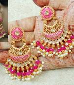 Lalso Designer Rani Pink Meenakari Pearl Chandbali Earrings - LME13_RP