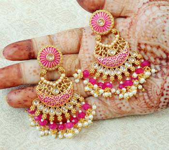 Lalso Designer Rani Pink Meenakari Pearl Chandbali Earrings - LME13_RP 2