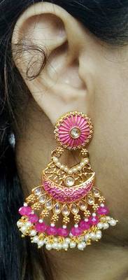 Lalso Designer Rani Pink Meenakari Pearl Chandbali Earrings - LME13_RP 3