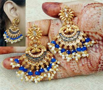 Lalso Designer Blue Meenakari Pearl Chandbali Earrings - LME14_BL 1
