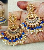 Lalso Designer Blue Meenakari Pearl Chandbali Earrings - LME14_BL