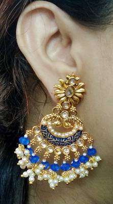 Lalso Designer Blue Meenakari Pearl Chandbali Earrings - LME14_BL 2