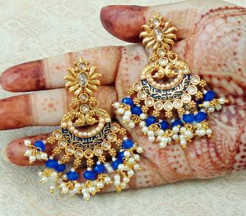 Lalso Designer Blue Meenakari Pearl Chandbali Earrings - LME14_BL 3