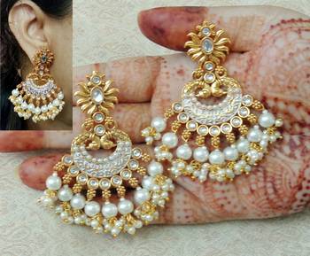 Lalso Designer White Meenakari Pearl Chandbali Earrings - LME14_WT 1