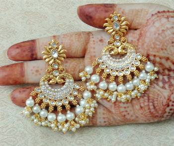 Lalso Designer White Meenakari Pearl Chandbali Earrings - LME14_WT 2