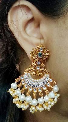 Lalso Designer White Meenakari Pearl Chandbali Earrings - LME14_WT 3