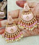 Lalso Designer Baby Pink Meenakari Pearl Chandbali Earrings - LME15_BP