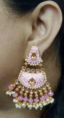 Lalso Designer Baby Pink Meenakari Pearl Chandbali Earrings - LME15_BP 3