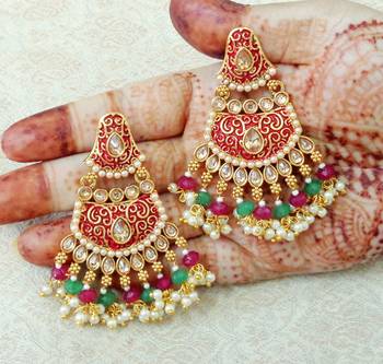 Lalso Designer Multicolour Meenakari Pearl Chandbali Earrings - LME15_MG 2