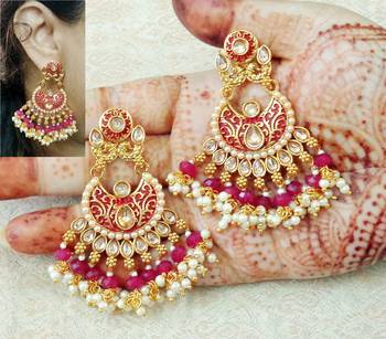 Lalso Designer Maroon Meenakari Pearl Chandbali Earrings - LME16_MR 1
