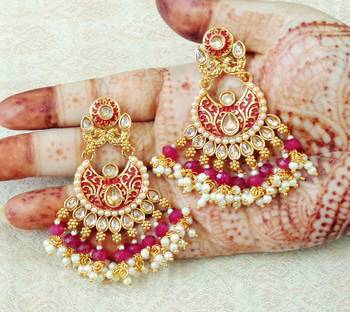 Lalso Designer Maroon Meenakari Pearl Chandbali Earrings - LME16_MR 2