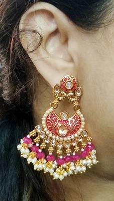 Lalso Designer Maroon Meenakari Pearl Chandbali Earrings - LME16_MR 3