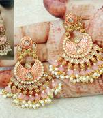 Lalso Designer Peach Meenakari Pearl Chandbali Earrings - LME16_PH