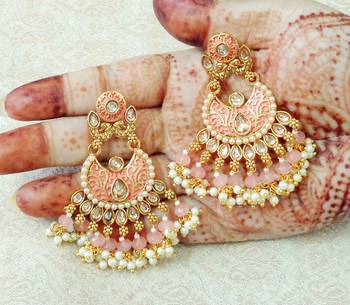 Lalso Designer Peach Meenakari Pearl Chandbali Earrings - LME16_PH 2