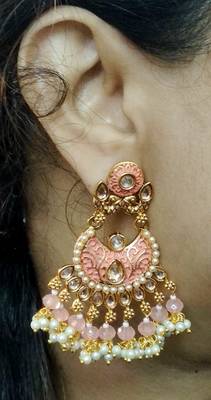 Lalso Designer Peach Meenakari Pearl Chandbali Earrings - LME16_PH 3