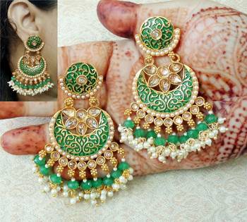Lalso Designer Green Meenakari Pearl Chandbali Earrings - LME17_GR 1