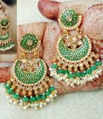 Lalso Designer Green Meenakari Pearl Chandbali Earrings - LME17_GR