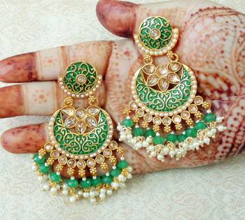 Lalso Designer Green Meenakari Pearl Chandbali Earrings - LME17_GR 2