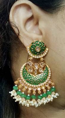 Lalso Designer Green Meenakari Pearl Chandbali Earrings - LME17_GR 3