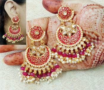 Lalso Designer Maroon Meenakari Pearl Chandbali Earrings - LME17_MR 1