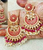 Lalso Designer Maroon Meenakari Pearl Chandbali Earrings - LME17_MR