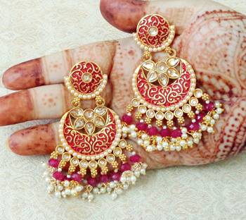 Lalso Designer Maroon Meenakari Pearl Chandbali Earrings - LME17_MR 2