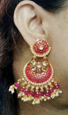 Lalso Designer Maroon Meenakari Pearl Chandbali Earrings - LME17_MR 3