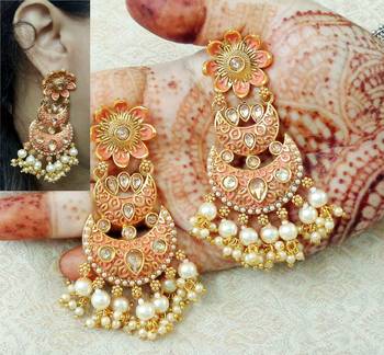 Lalso Designer Peach Meenakari Pearl Chandbali Earrings - LME18_PH 1