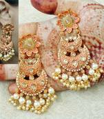 Lalso Designer Peach Meenakari Pearl Chandbali Earrings - LME18_PH