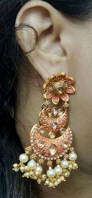 Lalso Designer Peach Meenakari Pearl Chandbali Earrings - LME18_PH 3