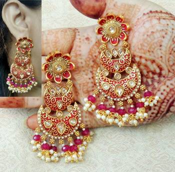 Lalso Designer Maroon Meenakari Pearl Chandbali Earrings - LME18_MR 1