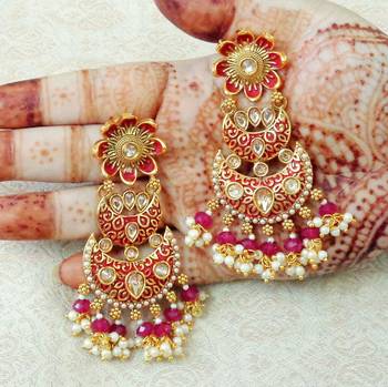 Lalso Designer Maroon Meenakari Pearl Chandbali Earrings - LME18_MR 2