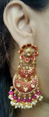 Lalso Designer Maroon Meenakari Pearl Chandbali Earrings - LME18_MR 3