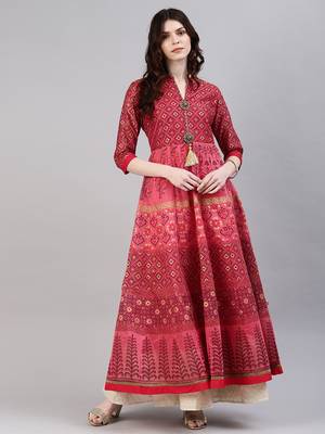 Coral printed chanderi ethnic-kurtis 1