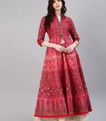 Coral printed chanderi ethnic-kurtis