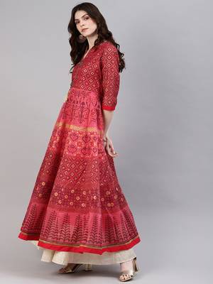 Coral printed chanderi ethnic-kurtis 4