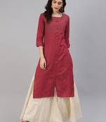 Blood-red woven cotton ethnic-kurtis