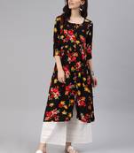 Black printed viscose rayon ethnic-kurtis
