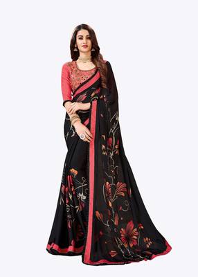 Black printed georgette saree with blouse 1