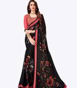 Black printed georgette saree with blouse