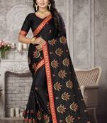 Black embroidered silk blend saree with blouse