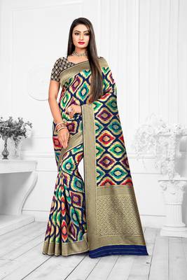 Navy blue woven art silk saree with blouse 1