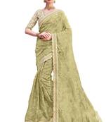 Olive woven organza saree with blouse